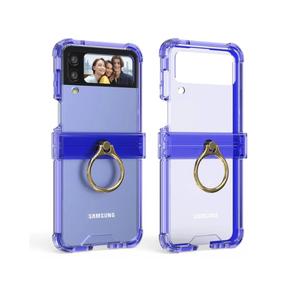 Designed for Samsung Galaxy Z Flip 4 Case Clear with Ring, Anti-Fall Shockproof Protective Phone Cover Case Compatible with Galaxy Z Flip 4 Case 5 G 2022 (Clear Purple)