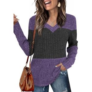 Womens Tops Fall Fashion Sweatshirts for Women V Neck Long Sleeve Sweaters Lightweight Dressy Casual Pullover Size S