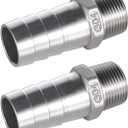 304 Stainless Steel Hose Barb Fitting, 1" Barb to 3/4" NPT Male Thread, Barbed Hose Fittings for Air Water Fuel, 2 Pack