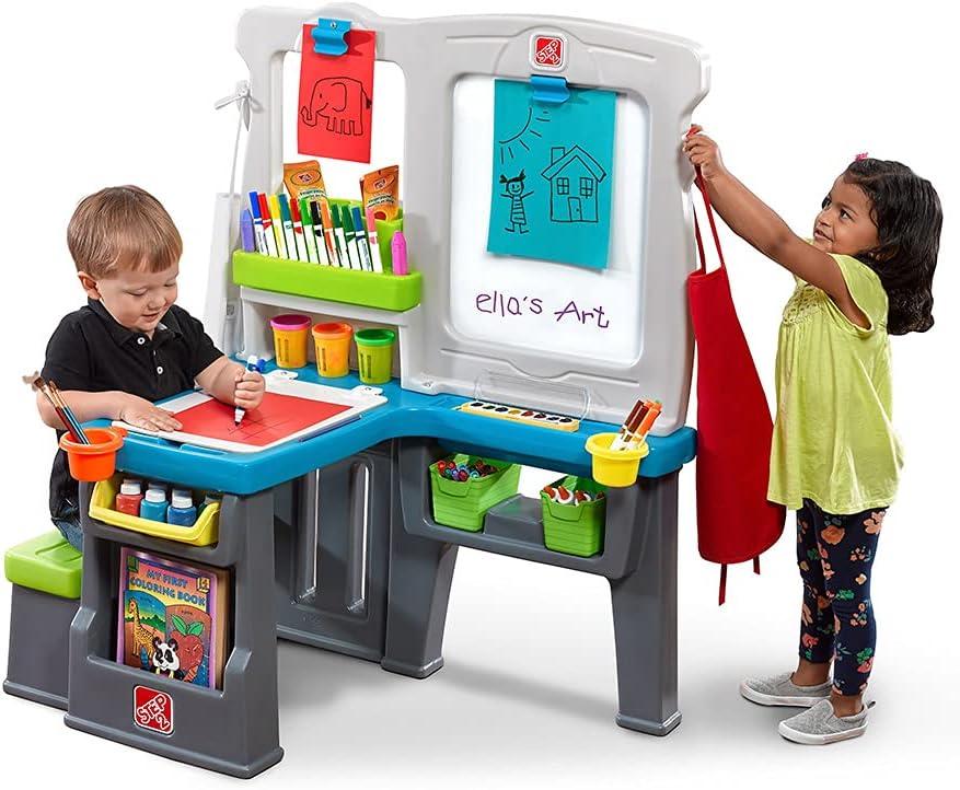 Step2 Great Creations Art Center, Kids Activity Table, Arts & Crafts Desk, Made of Durable Plastic, Includes Bench, For Toddlers 3+ Years Old
