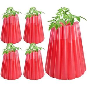 Adnee 5 Pack Water Filled Plant Protectors-19 x 17 Inch Reusable Wall of Water Plant Covers for Tomato Plants-Red Early Season Insulating Plant Protective Cover for Outdoor Winter Freeze Protection