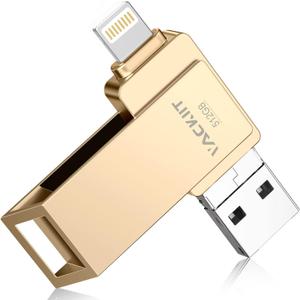 MFi Certified 512GB Flash Drives 3.0 High Speed 3ni1 USB Stick External Storage for iPhone/PC/iPad/Android/More Devices for Photos and Videos Transfer Storage Backup(512-Gold)