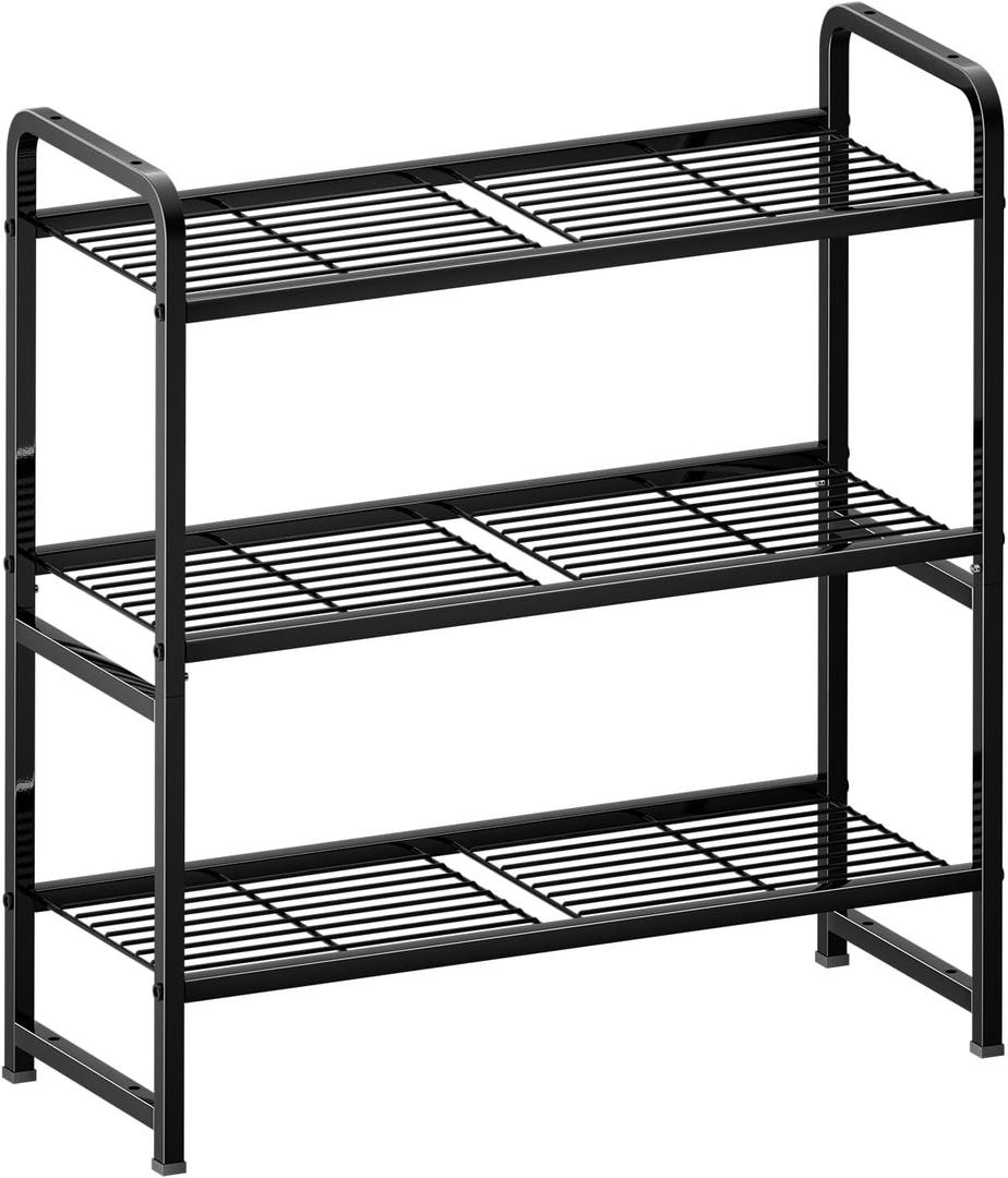 30 Inch Wide Shelving Unit, 3 Tier Wire Storage Rack for Pantry Closet, Stackable, Heavy Duty Metal, Black