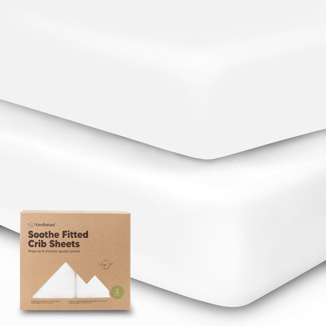 KeaBabies 2-Pack Organic Crib Sheets for Boys, Girls - 52x28 Fitted Crib Mattress Sheet Neutral, Breathable Jersey Cotton Cover for Baby Bed, Toddler Mattress, Soft & Cute Prints (Soft White)