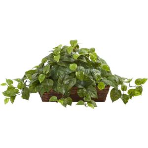Nearly Natural Pothos with Ledge Basket, Green,34x18x15
