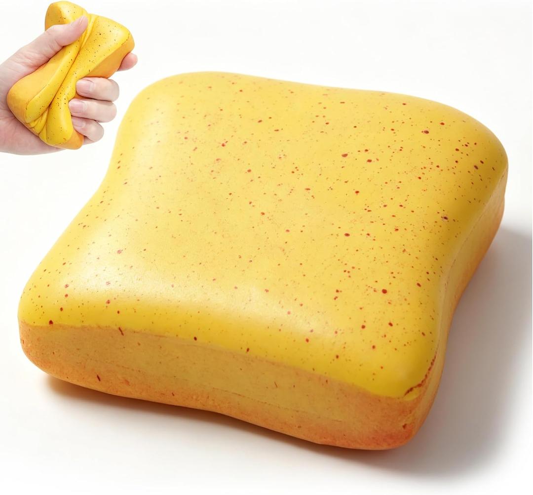 3 x Slow Rising Squishy Bread Fidget Toys for Adults Kids Big Classic Foam Food Squeeze Toys Stress Anxiety Relief Items ADHD Autism Calming Sensory Gifts for Teens Butter Toast
