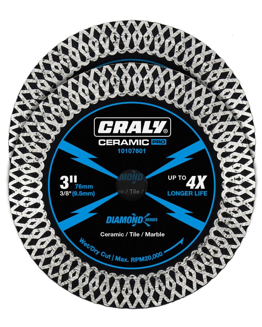 CRALY 3 Inch Super Thin Diamond Blade, 3/8 in Arbor, 3'' Diamond Tile Blade for Angle Grinder & Tile Saw, Diamond Cutting Wheel for Cutting Ceramic, Tile, Marble, Granite, Brick, Porcelain, 2PC
