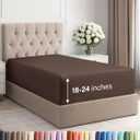Extra Deep Twin Fitted Sheet - Hotel Luxury Single Fitted Sheet Only - Easily Fits 18 inch to 24 inch Mattress - Ultra Soft, Wrinkle Free w/Extra Deep Pockets - Easy-Care, Breathable & Comfy - Brown
