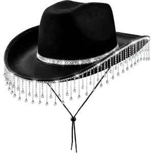 quescu Bridal Cowgirl Hat for Bachelorette Party, Rhinestone White Cowboy Hat for Women Bride To Be Gift, Halloween Costume