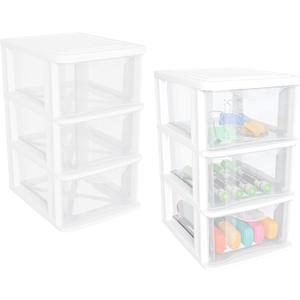 Gonice Small 3 Drawer Desktop Organizer, 2 Pack White Plastic Stroage, Desktop Organization for Small Tools (3tier 2pack)