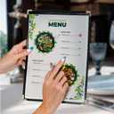 25 Restaurant Menu Covers 8.5'' x 11'', Double Stitched Single Pocket Menu Holder with Golden Corners, Clear Viewing Surfaces