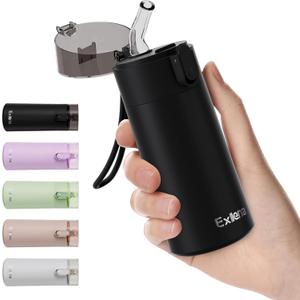 5oz Small Water Bottles with Straw, Mini Water Bottle with One-Hand Open Design, Leak-Proof Locking Lid for Hot&Cold Drinks, Small Travel Water Bottle - 100% Leakproof for School, Travel(Black)