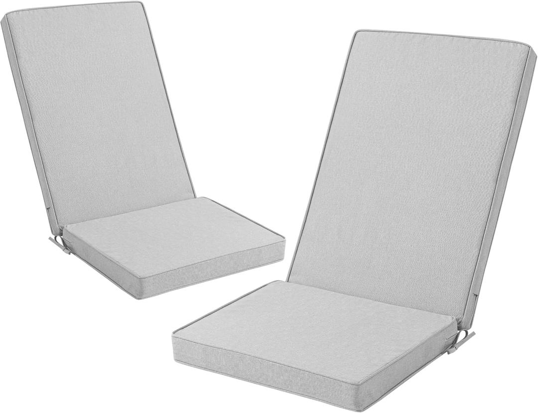 Adirondack Chair Cushions Set of 2 - Removable Covers, Water-Repellent & Fade-Resistant Faux Linen, Securing Straps, Non-Slip Bottom, Fit for Most Outdoor Adirondack & Rocking Chairs - Light Grey