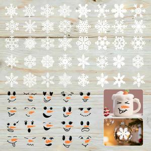 60PCS Christmas Transfer Stickers  20 Snowman Face for Crafts + 40 Snowflake Transfer Stickers for Ornaments, DIY Snowman Face Decals for Christmas Decorations1.5 * 1.5 in (White)