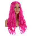 BERON Hot Pink Wig Long Curly Wig Hot Pink Wavy Wigs for Women Daily Party Cosplay with Hairnet