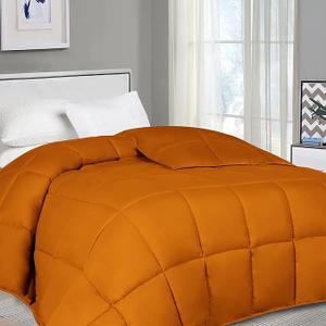 Queen (88'' x 92'') Size Orange Comforter 1 Piece 100% Pure Cotton 500 GSM All Season Goose Down Alternative Baffle Box Comforter Ultra Soft with 4 Corner tabs - Machine Washable