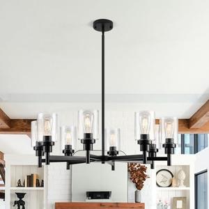 Seilisy 8 Lights Black Chandelier for Dining Room, Farmhouse Modern Contemporary Industrial Ceiling Hanging Pendant Lighting Fixture with Glass Shade for Dinning Kitchen Island Living Room Hallway Seilisy 8 Lights Black Chandelier for Dining Room, Farmhouse Modern Contemporary Industrial Ceiling Hanging Pendant Lighting Fixture with Glass Shade for Dinning Kitchen Island Living Room Hallway