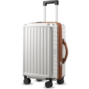 LUGGEX Carry On Luggage 22x14x9 Airline Approved, PC Expandable Hard Shell Suitcases with Spinner Wheels, 20 Inch, White Brown LUGGEX Carry On Luggage 22x14x9 Airline Approved, PC Expandable Hard Shell Suitcases with Spinner Wheels, 20 Inch, White Brown