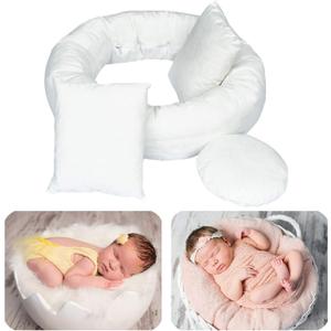 4PC Newborn Photography Props Baby Posing Aid Pillow Beans Bag 1pc Donut +3 pcs Posing Pillow Photograph Shoot Set for 0-3 Months Baby White