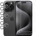 3 Pack Screen Protector for iPhone 15 pro with 3 Pack Camera Lens Protector, HD Tempered Glass, 9H Hardness, Full Coverage, Scratch-Resistant, Waterproof, Bubble-Free