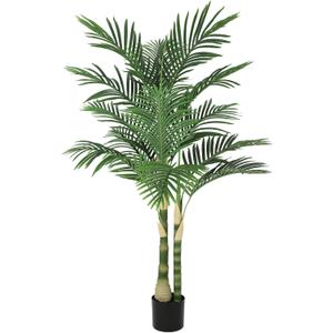 5ft Ultra-Full UV Resistant Fake Golden Cane Palm Tree with Double Trunks, 60in Tall Artificial Palm Tree Indoor Outdoor, Faux Palm Plant for Living Room Home Office Patio Garden Decor