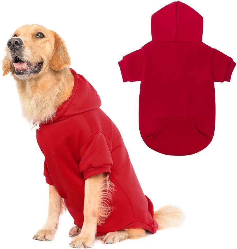 KOOLTAIL Dog Hoodie for Large Medium Small Dogs, Soft and Warm Pet Sweater with Leash Hole and Pocket Boy Girl, Puppy Fall Winter Jacket Clothes, French Pitbull Cold Weather Coat Sweatshirt, Red L (Large (Pack of 1))