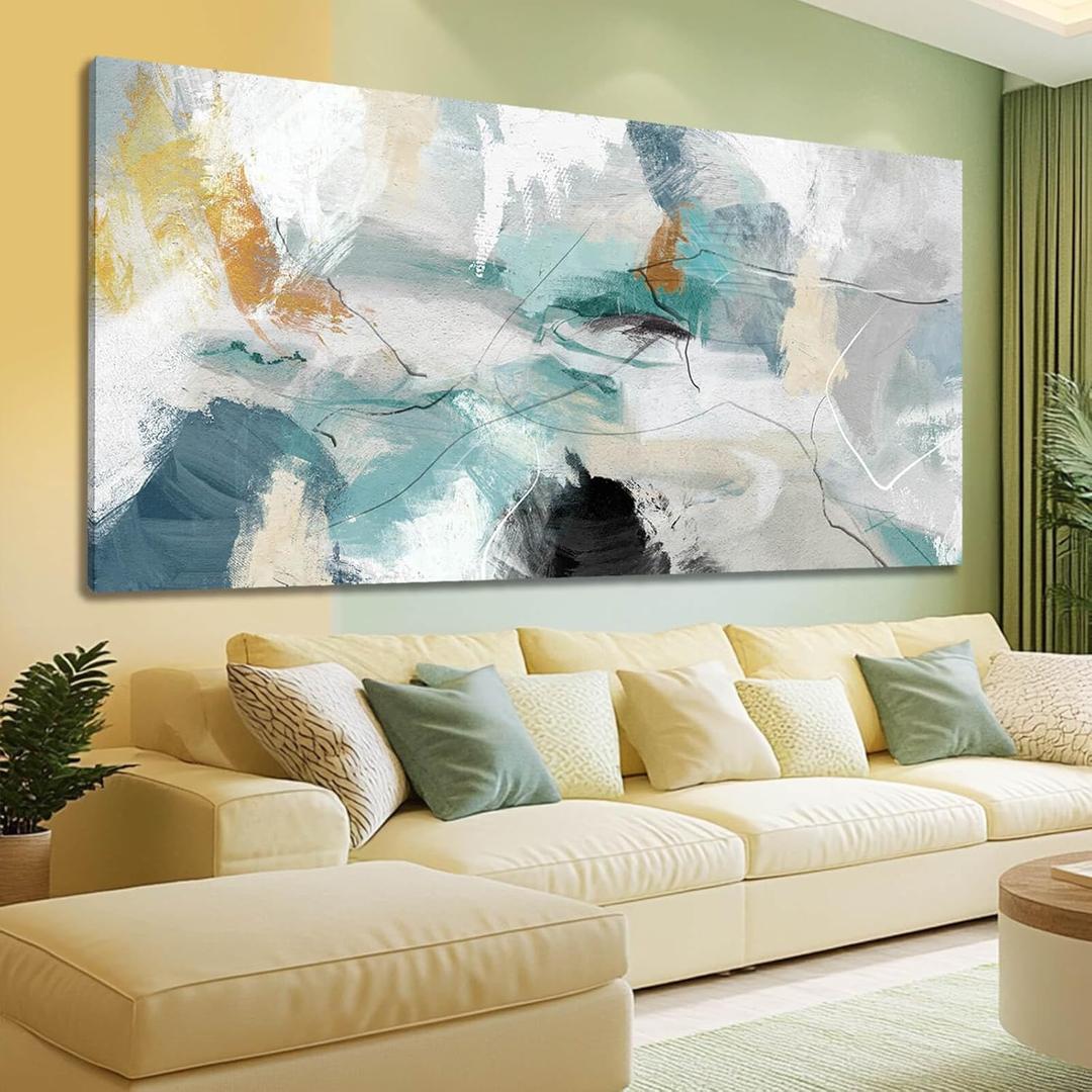 SOUGUAN Green Wall Art Abstract Wall Decor Teal Pictures Canvas Prints Artwork for Walls 29"x58"
