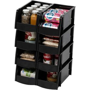 IRIS USA Medium Stackable Storage Bins, 8-Pack, 11" L x 6" W x 5" H, |Made in USA|, Plastic Open Front Shelf Bin for Organizing Parts, Hardware, Tools, Supplies, Garage Shelf, Pantry - Black