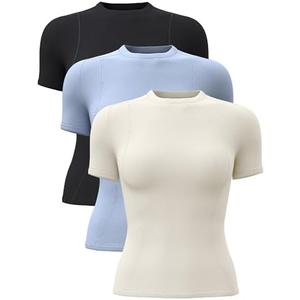 TAISIM Women's Dry Fit Workout Shirt Crew Neck Compression Top S