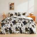 XeGe Cow Print Fluffy Faux Fur Duvet Cover Set, 2 Pieces Soft Plush Shaggy Fuzzy Bedding Set(1 Faux Fur Animal Print Comforter Cover + 1 Furry Pillowcase), Zipper Closure(Twin, Cow Print Brown)