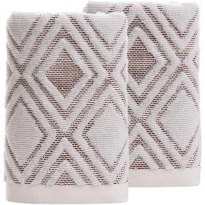 Pidada Hand Towels Set of 2 Diamond Pattern 100% Cotton Absorbent Soft Decorative Towel for Bathroom 13.4 x 29.5 Inch (Beige Brown)