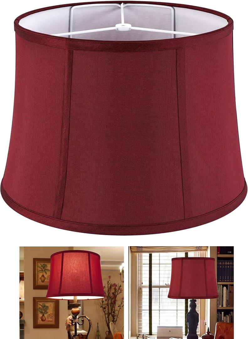 GOSO Medium Burgundy Red Drum Lamp Shade for Table Lamps Floor Lamp, 12x14x10 inch (Spider) Fabric Faux Silk Lampshades Replacement, Art Deco Vintage Lamp Shades for Living Room&Bedroon-Easy Assembly