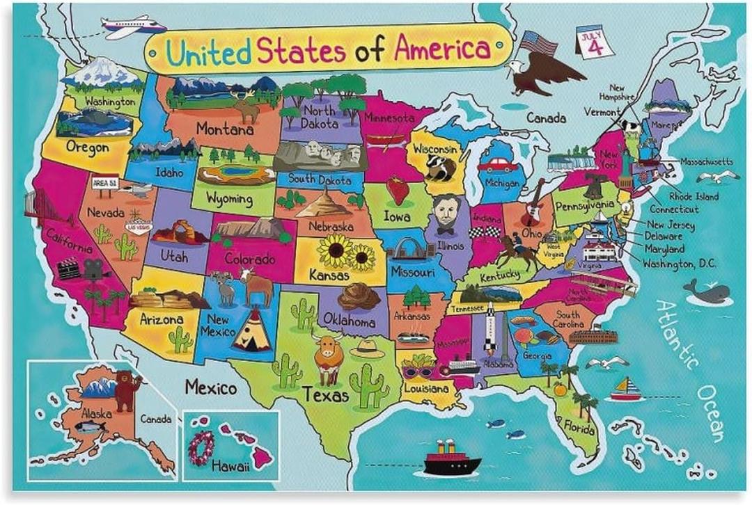 United States of America Map Poster United States Travel Guide USA Map Posterstyle 12x18inch(30x45cm)