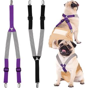 Saintrygo 2 Pcs Dog Suspenders for Diapers Female Male Belly Bands Canine Harness Keep Diaper on Your Pet for Small Medium and Large Dogs (Black,Purple,Medium)