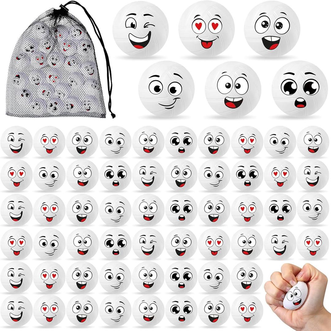 Shappy 48 Pcs Mini Volleyball Stress Balls Foam Sports Balls Squeeze Anxiety with Emotion 1.57 Inch Volleyball Toys with Drawstring Bag for Children Stress Relief Party Favor Games Toys