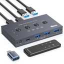 USB 3.2 Switch Selector 4 Computers Share 1 USBC & 3 USBA Devices 10Gbps 4 Port USB Switcher Sharing Keyboard Mouse Printer Scanner with Cable and Remote Control and a dapter (Silver Grey)
