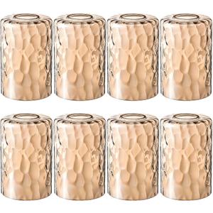 Teenyyou 8 Pcs Amber Hammered Glass Shade Replacements for Pendant Light Fixtures Glass Lamp Shade Cover, 1-5/8 Inch Fitter Base, 4"w x 6"h, Replacement Lamp Globe for Chandelier Wall Sconce