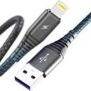 3 Pack 6FT Long USB A to Lightning Fast Charging Cord Apple MFi Certified Compatible for iPhone 14 13 12 11 Pro/Pro Max/Plus XR XS X 8 iPad,Car iPhone Carplay Cable,iPhone Car Charger Cord-Black