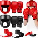 Kanayu 12 Pcs Kids Boxing Equipment Set for Beginners Ages 6-18 Years Including Boxing Helmet and Gloves Hand Wraps Sport Mouthguards Taekwondo Sparring Gear for Kids and Children (Black, Red)