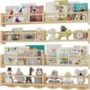 34Inch Nursery Bookshelves,Set of 4,Wall Floating Shelf Kids Coat Rack with 6Hooks,Hanging Book Shelf for Baby Nursery Room Dcor Patent Number: 29958098(Burlywood, 34)