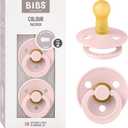Bibs Pacifiers Color Collection, Set of 2 BPA-Free Latex Pacifiers Made in Europe, Round Nipple Baby Pacifier. (0+ Month (Pack of 2), Blossom)