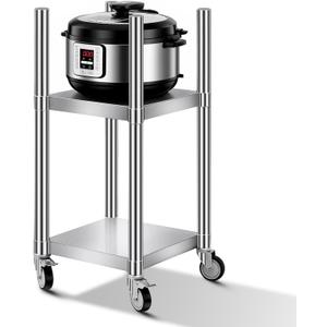 Shimeyao 14" x 14" x 31" Rice Warmer Stand Stainless Steel Rice Warmer Stand with 2 Shelves and 4 Casters Cooking Equipment Storage for Kitchen Restaurant