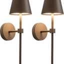 KDG Cordless Wall Sconces Set of 2, Wireless 5200mAh Rechargeable Battery LED Wall Lamps, Wall Lightings for Wall Painting, Outdoor, Garden, Living Room, Bedside, Hallway, Gifts, Night Light (Brown) ((Small) L4.5  H13  D6.5 inch)