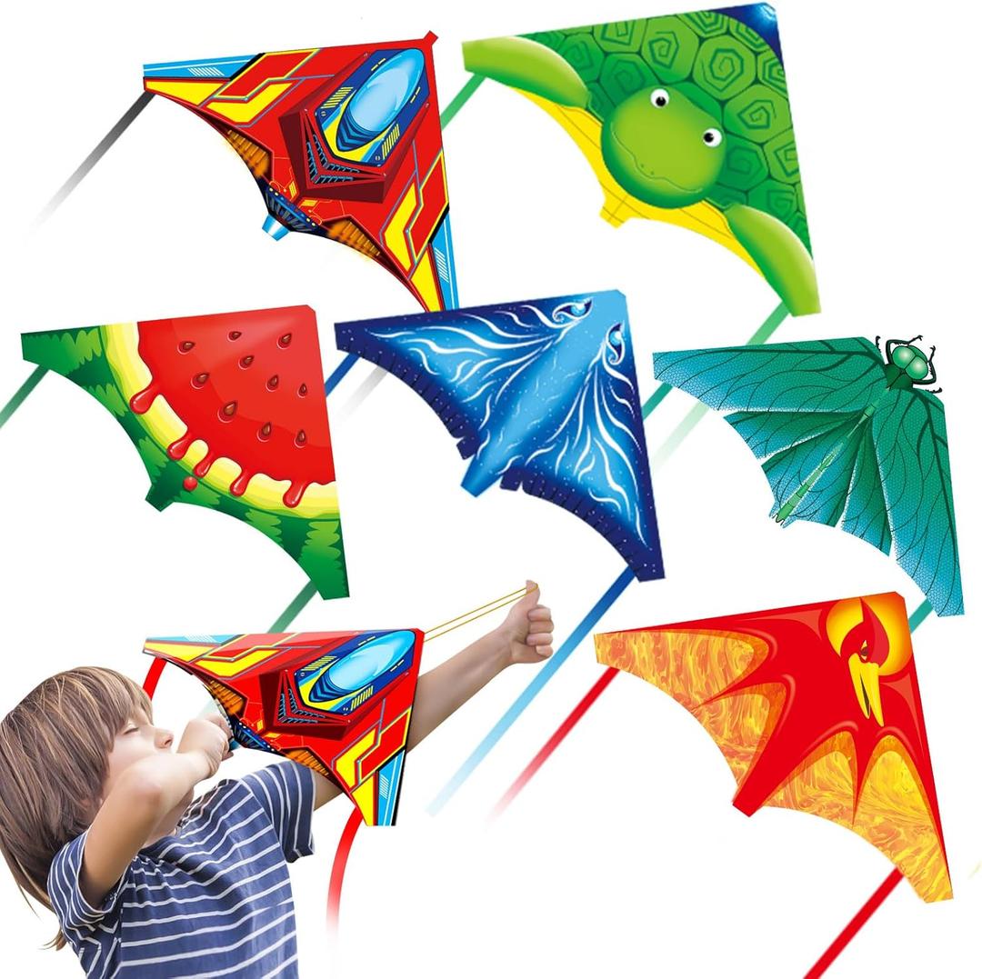 6Pack Flying Toys - Small Kites & Airplane Launcher for Kids (Boys & Girls, 3-8) - Outdoor Flying Kites & Glider Planes - Bulk Toys for Kids & Adults - Beach Trip
