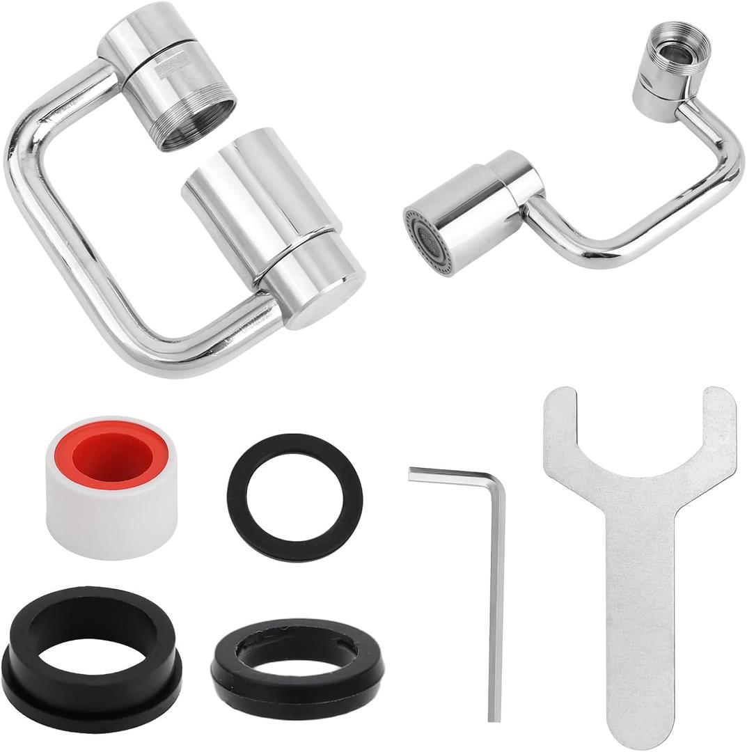 U Shaped Faucet Extender, Zinc Alloy 1080 Rotatable Faucet Aerator Extension Swivel Rotating Spray Attachment Fit for 55/64in/22mm and 15/16in/24mm Threads Kitchen Bathroom Sink