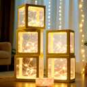 Ledido Transparent Balloon Boxes, Clear Balloon Boxes with 5 Pcs String Lights and 78 Letters for Baby Shower Gender Reveal 2026 New Year Grad Party Birthday Anniversary Bridal Decor - 5 Gold Boxes