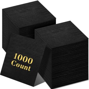 Fulmoon 1000 Pack Cocktail Beverage Napkins Bulk - 2 Ply 9.5''x9.5''Disposable Paper Napkins, Elegant for Wedding Bar Party Birthday Dinner Lunch Holiday Restaurant Event(Black,1000 Count)