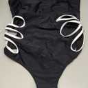 OYOANGLE Women's Maternity One Piece Swimsuits Cut Out Spaghetti Strap Pregnancy Bathing Suits Swimwear (Large, Black and White)