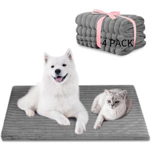 NWK Pack of 4 Fluffy Self Warming Cat Mat, Cat Blanket, Thermal Dog Mat, Washable, Non-Slip Bottom for Sofa & Crate & Kennel & Car Seat (Misty Gray, X-Large (43.5'' X 27.5'' X 0.7''))