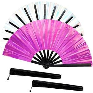 Fans for Line Dancing, 2 Pcs Boots On The Ground Hand Fan, Large Clacking Pop Fans Handheld That Make Sound, Women Men Foldable Clapping Fan for Line Dancing (Laser Purple, 8)